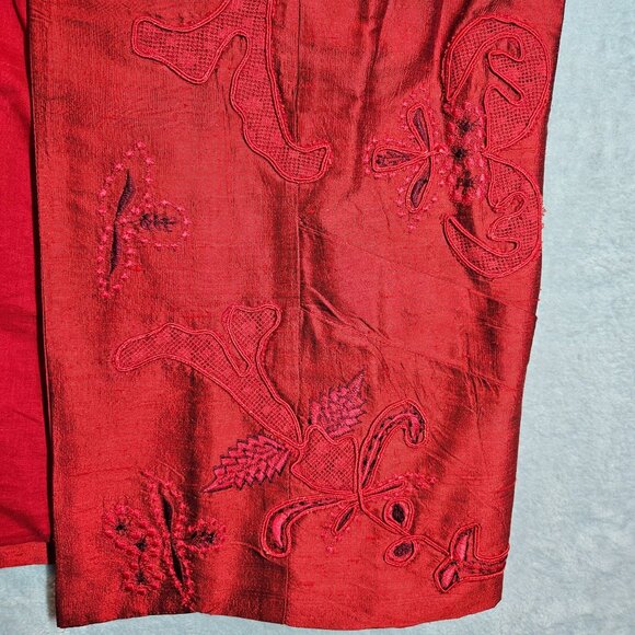 Chico's Womens m Silk Embroidered Red Jacket Coat Career Part Open Business - Picture 8 of 14